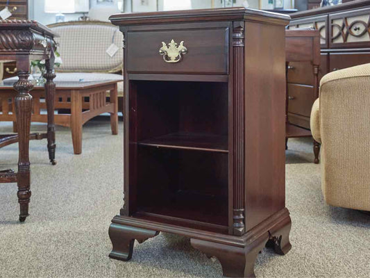 Solid Mahogany 1 Drawer Nightstand with Column Sides & Open 1  Shelf