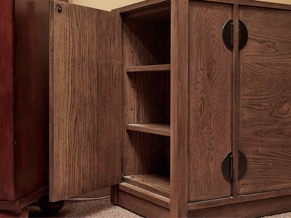 Ethan Allen New Zealand Pine 2 Door 2 Shelf & Side Panel Storage  Media Console