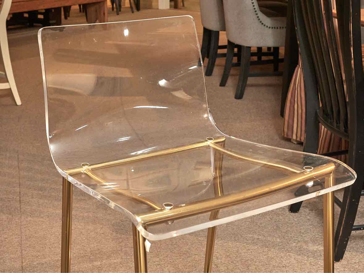 Pair of   Acrylic Counter Stools with Gold Metal Base