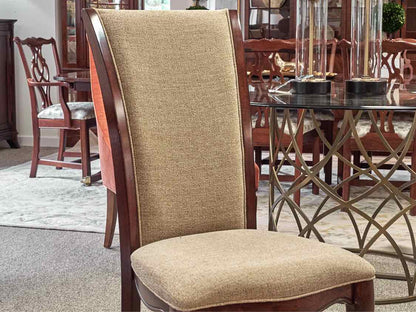 Dining Table in Inlaid Cherry Stain & Set of Eight Dining Chairs
