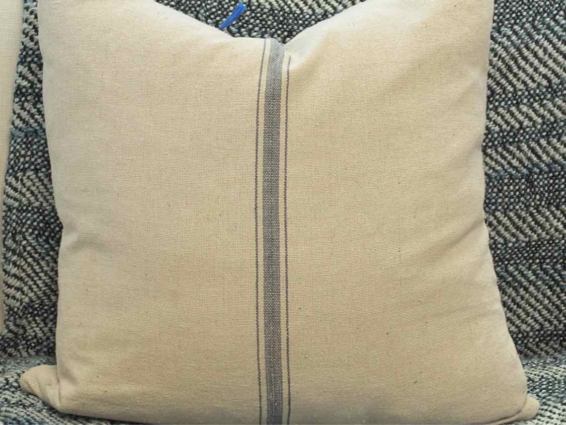 Cream Toss Pillow With Indigo Stripes