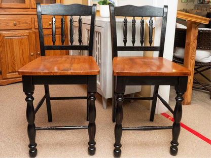 Pair Of Cherry Seat Black Finish Counter Stools