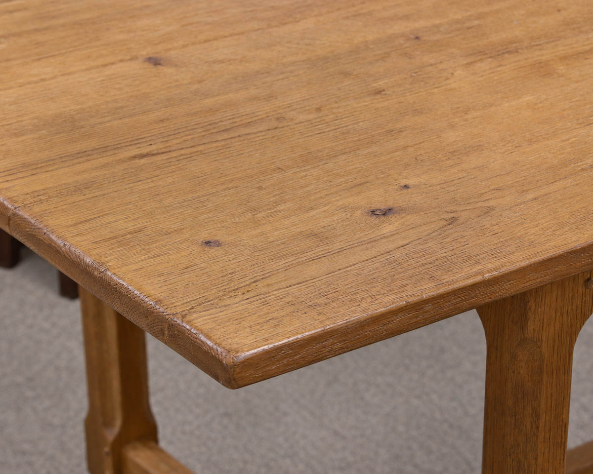 Oak Dining Table W/ 2 Leaves  In Honey Finish Featuring An H-Stretcher Base