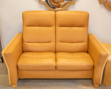 Ekornes Camel Leather High Back Reclining Loveseat