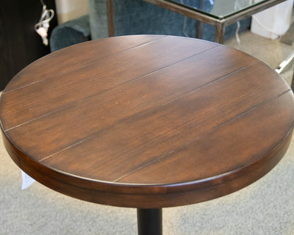 Williams Sonoma Plank Top Round Side Table on Black Metal Pedestal Base