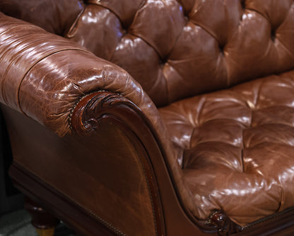 Baker tufted Leather Sofa w/ Nail Head Trim
