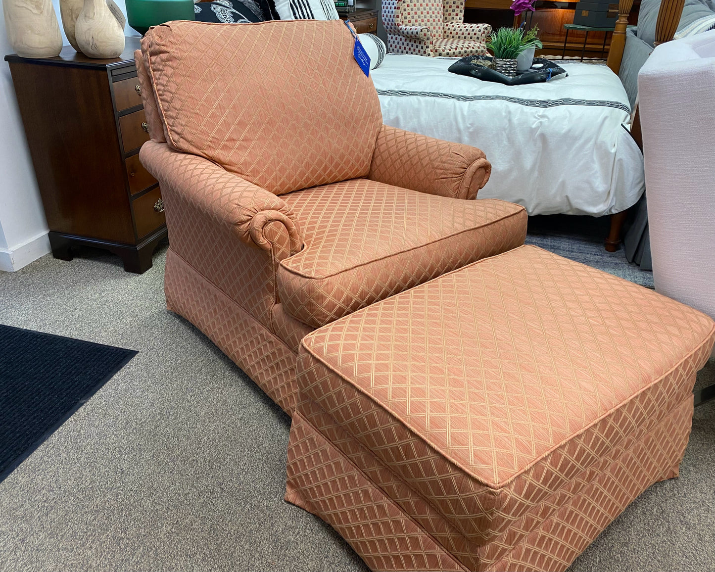 Ethan Allen Upholstered Chair & Matching Ottoman