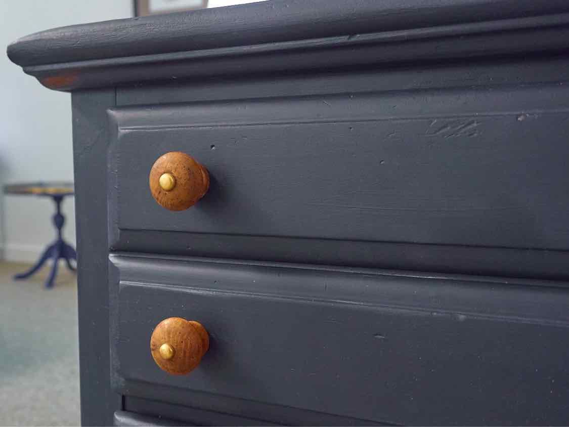 Pair of Navy Finished 2 Drawer Nightstands with Wood Knobs
