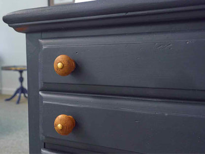 Pair of Navy Finished 2 Drawer Nightstands with Wood Knobs