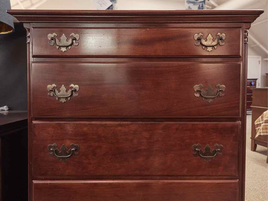 Mahogany Chippendale Style Chest w/5 Drawers & Brass Hardware