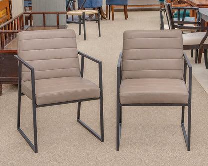 Pair of Crate & Barrel 'Channel Grey' Leather Armchairs