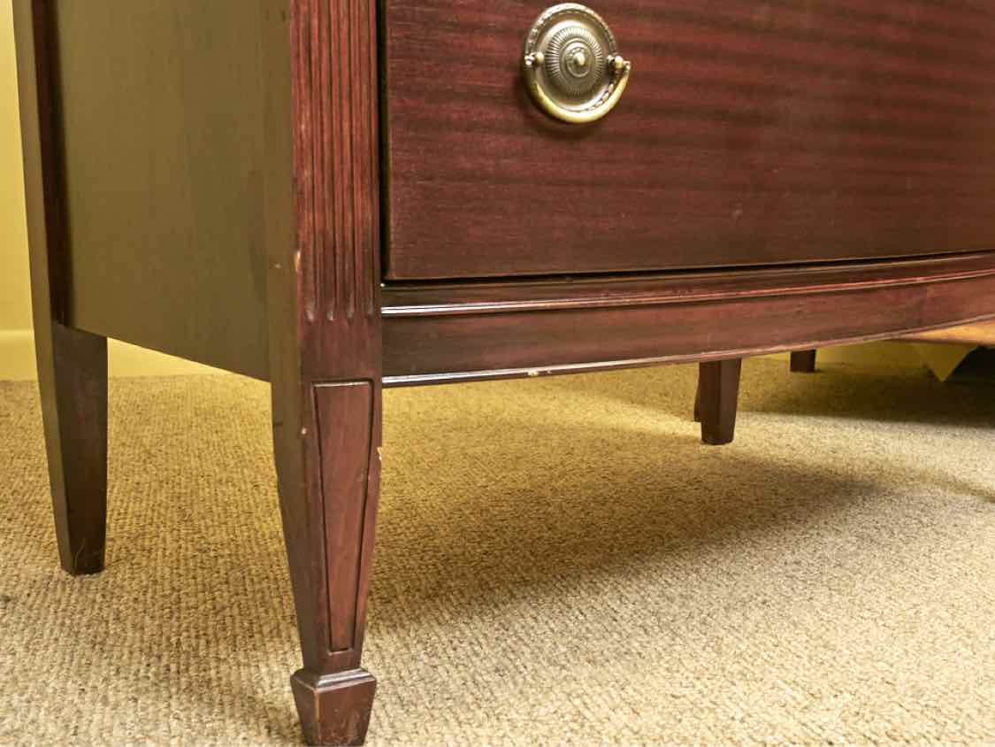 Mahogany 4 Drawer Brass Hardware Carved Reeded Columns Chest
