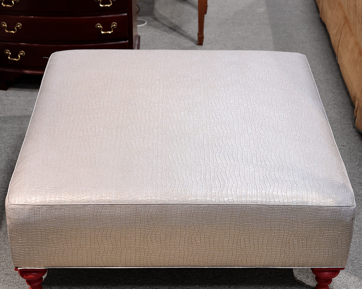 Silver Crocodile Vegan Leather Ottoman