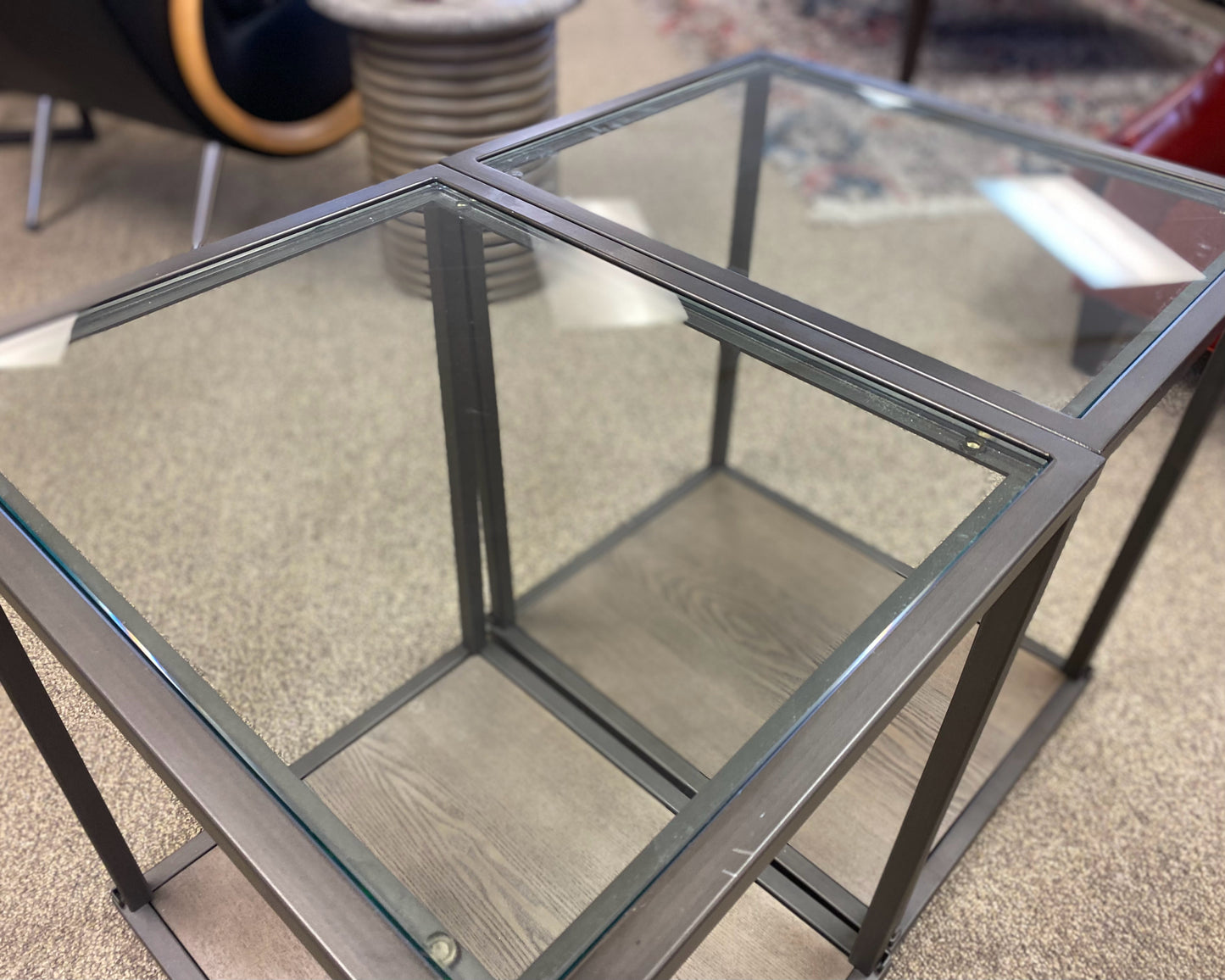 Pair of Metal Frame Glass Top Side Tables