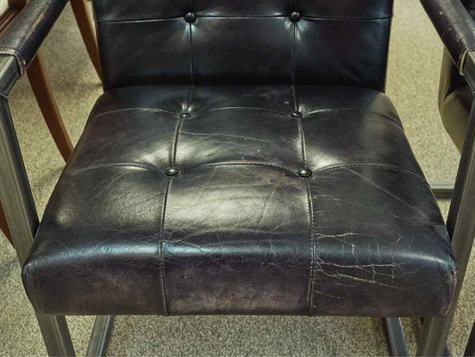 Pair of Restoration Hardware Industrial Metal & Leather Arm Chairs