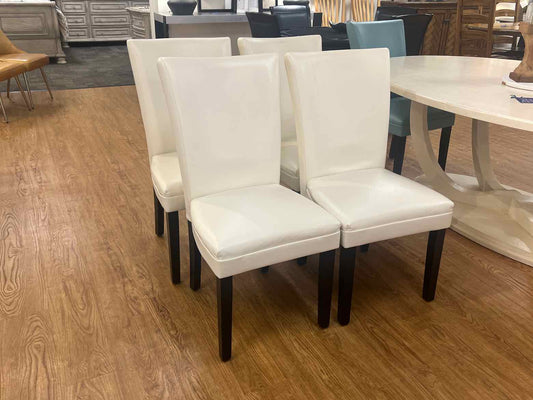 Set of 4 White Leather Dining Chairs