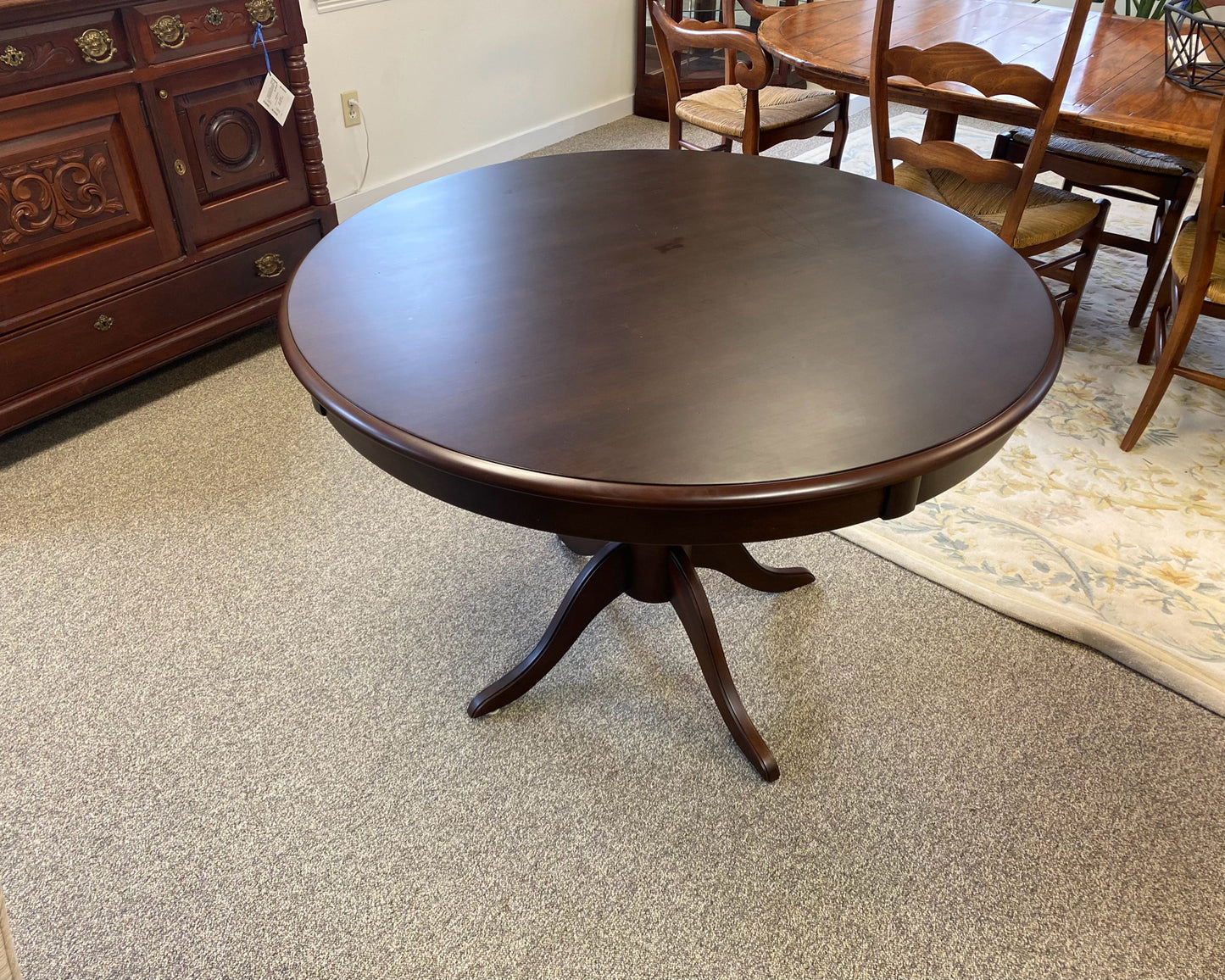 Dark Cherry Round Pedestal Dining Table