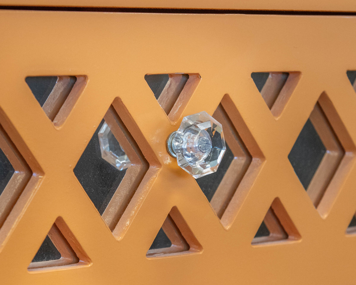Three Hands Orange Lacquered Side Table with Mirrored Top