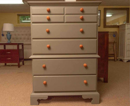 Eucalyptus Green Finish 5 Drawer Chest on Chest with Natural Wood Knobs