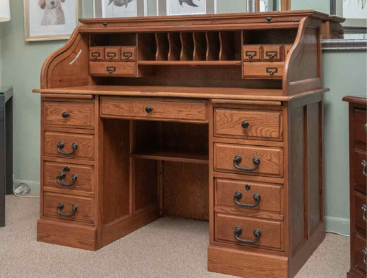 American Lifestyle Oak  15 Drawer, Mail Slots  Roll Top Desk