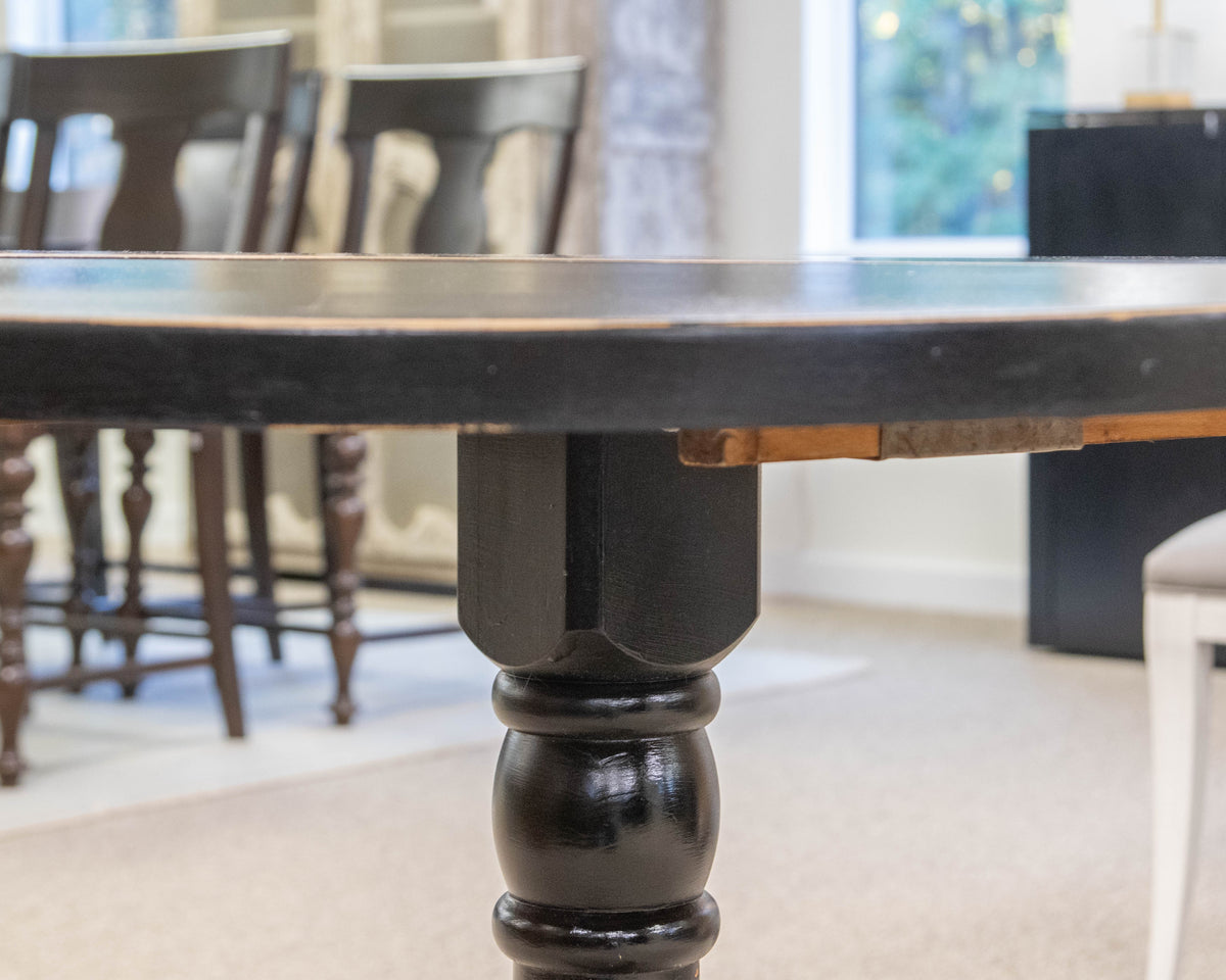 Maple Black Finish Distressed Drop Leaf Pedestal Table