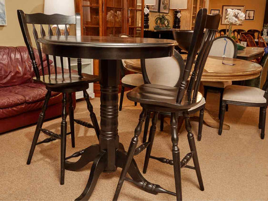 Black Finish High Top Round Table &  2 Swivel Chair Set