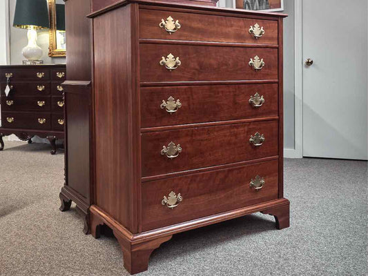 Kindel Cherry 5 Drawer Chest with Brass Chippendale Handles