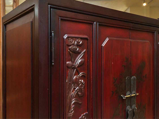Asian Red Finish 2 Door,2 Drawer,2 Shelf Accent Chest