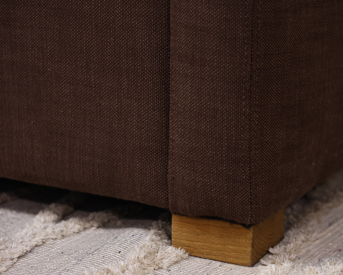 RH Shelter Arm Bench Seat 9' Sofa in Brown Belgian Linen
