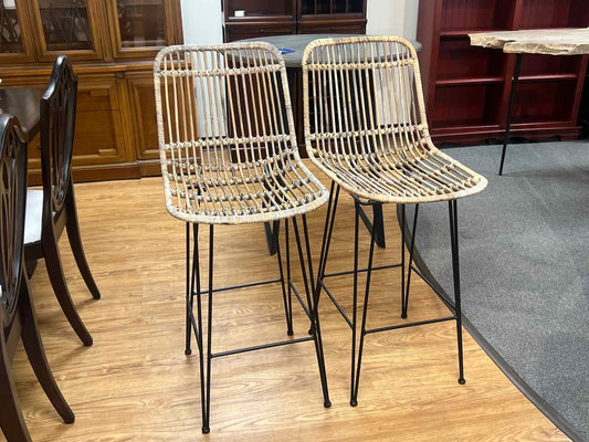 Pair of Woven Rattan Counter Stools