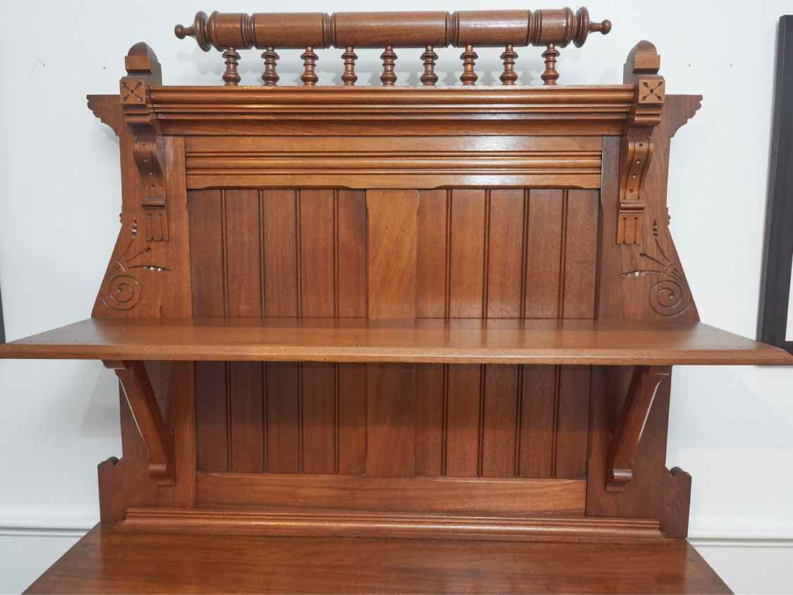 Circa 1880'2 Walnut 2 Drawer 2 Door Carved Accents  Hutch