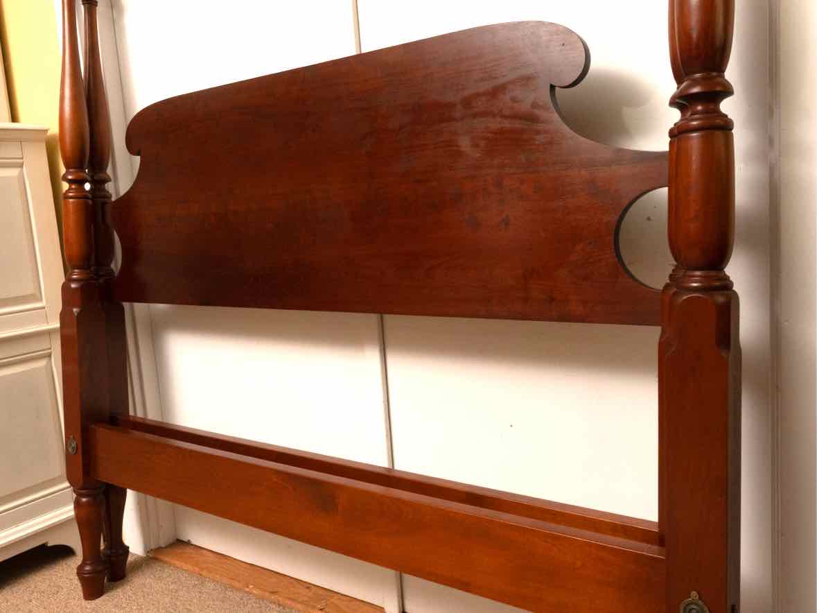 Eldred Wheeler Tiger Maple Full 4 Post Bed with Acorn Finals