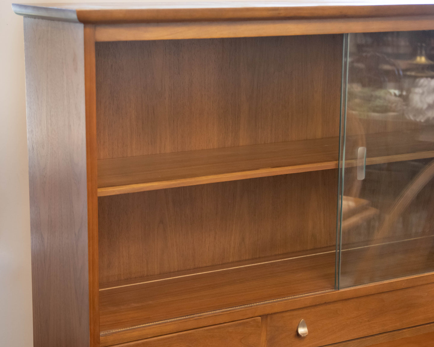 RWay Walnut  MCM 2 Piece Hutch with Sliding Glass Doors