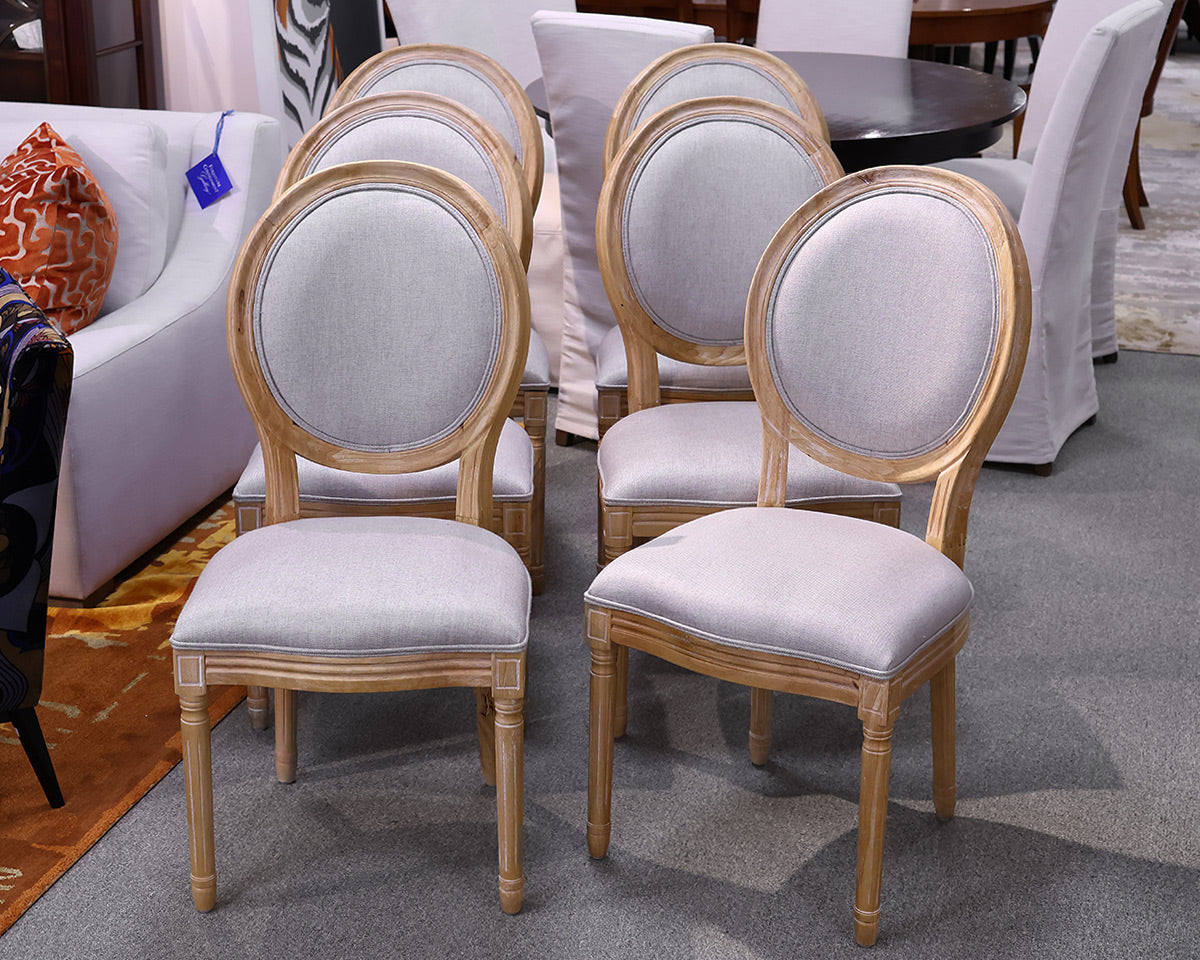 Set of 6 Noble House Home Oval Back Dining Chairs in Natural Linen