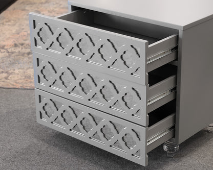 Pair of Grey Nightstands with Mirrored Drawer Fronts