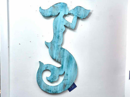 Wooden Aqua Blue Finish Mermaid