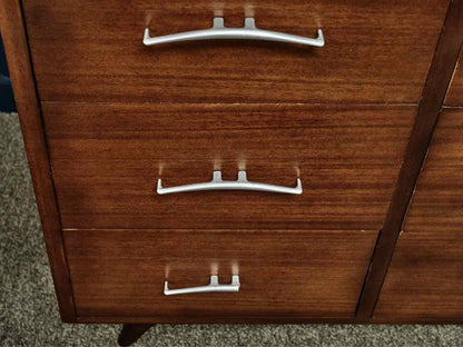 RWay MCM Walnut 10 Drawer Dresser with Silver Finish Hardware