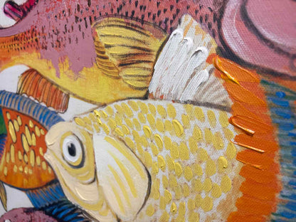 Set of Two Colorful Tropical Fish Paintings