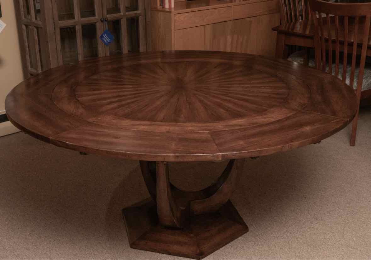 Round Walnut Round Top With 8 Leaves Curved Pedestal Base Dining Table
