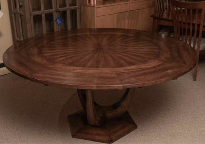 Round Walnut Round Top With 8 Leaves Curved Pedestal Base Dining Table