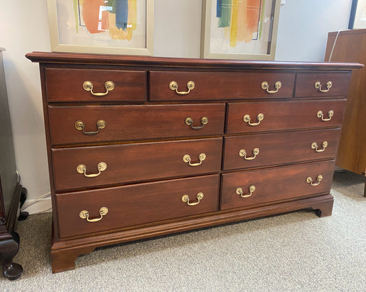 Mahogany 9 Drawer Dresser with Chippendale Brass Handles