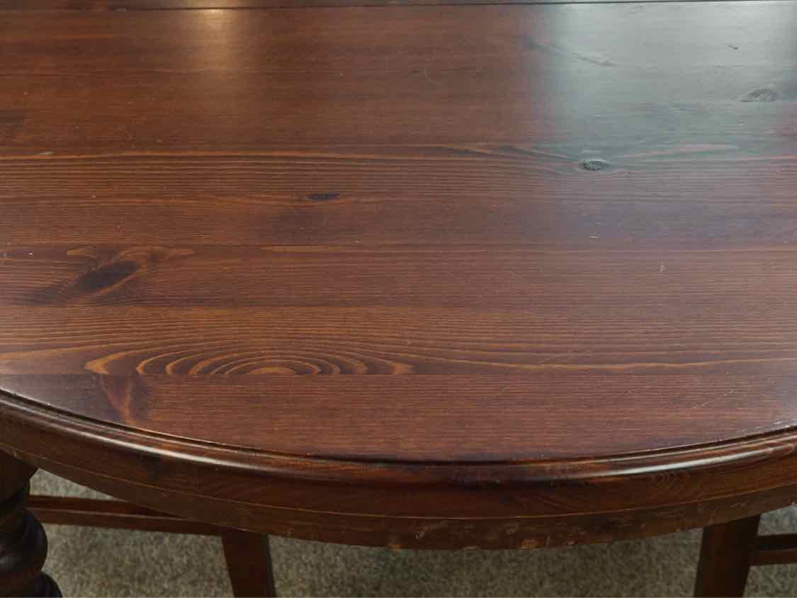 Dark Pine Finish Dining Table & Set of Six Chairs