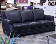 Deep Blue 3- Cushion Leather Sofa
