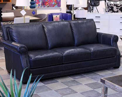 Deep Blue 3- Cushion Leather Sofa