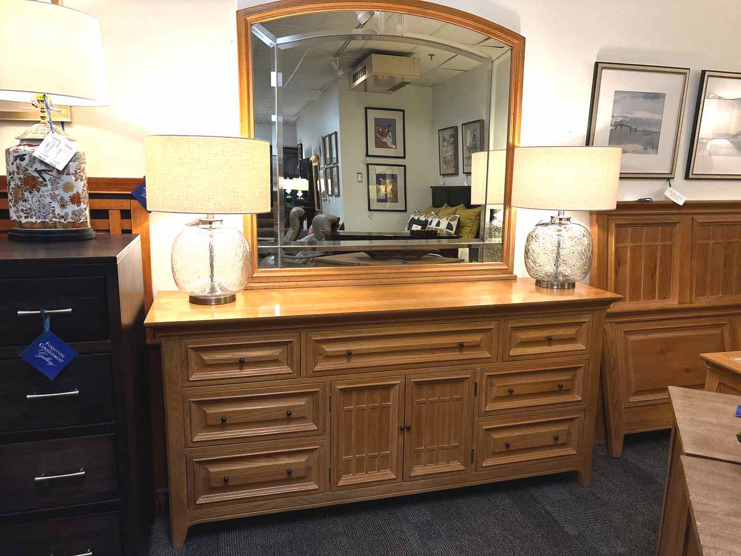 Thomasville 'Eastlake' Washed Oak Triple Dresser & Mirror