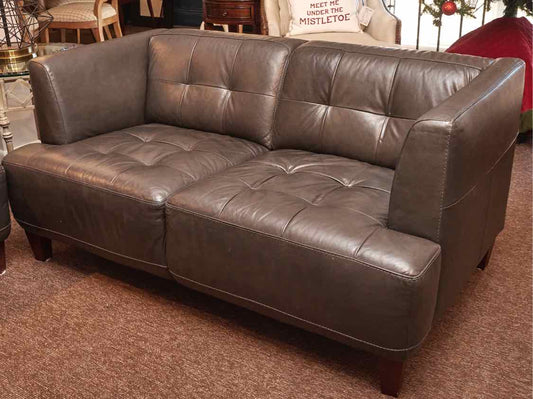 Macy's Chateau D'ax Charcoal Grey Tufted LeatherLoveseat