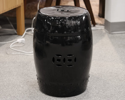 Ceramic Garden Stool in Glossy Black