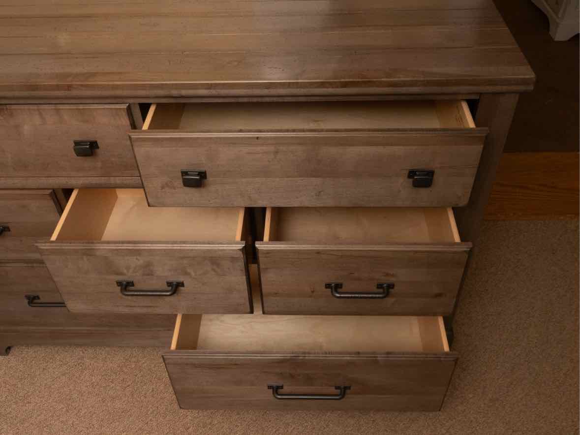 Solid American Maple 7 Drawer Dresser in Distressed Gray Finish