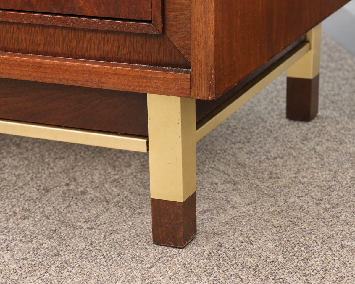 Walnut Mid Century Modern 6 Drawer  Dresser with Brass Accent Handles