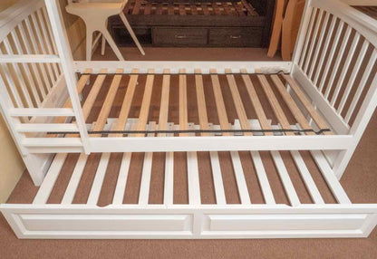 White Finish Twin Over Twin Bunkbed With Pull Out Trundle